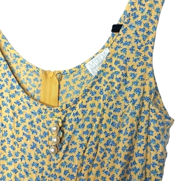 Vintage Moda INTL Butter Yellow & Blue Floral Print Romper Size Small - Picture 3 of 5